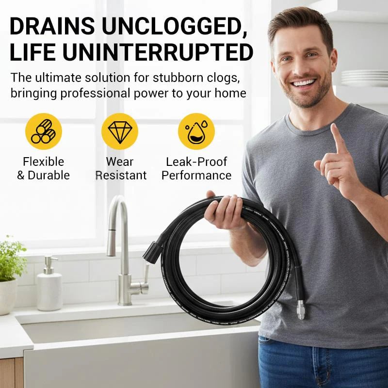 Triple-layer burst-proof hose – PVC & stainless steel. Perfect for heavy-duty cleaning!