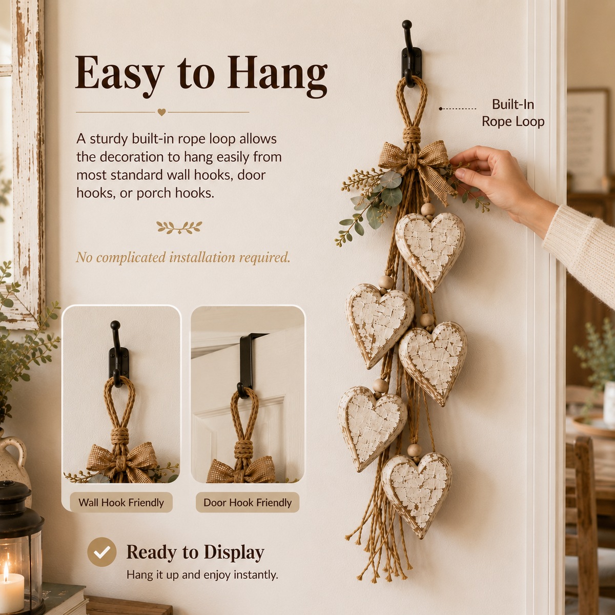 LED Hanging Heart Wall Decor – Warm Glowing Rustic Home Accent