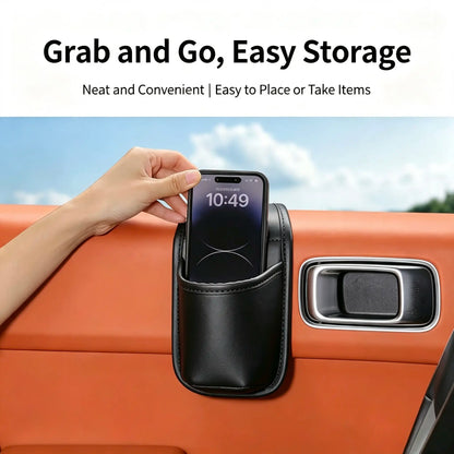 Leather Car Door Storage Pocket - Double‑Layer Compartments