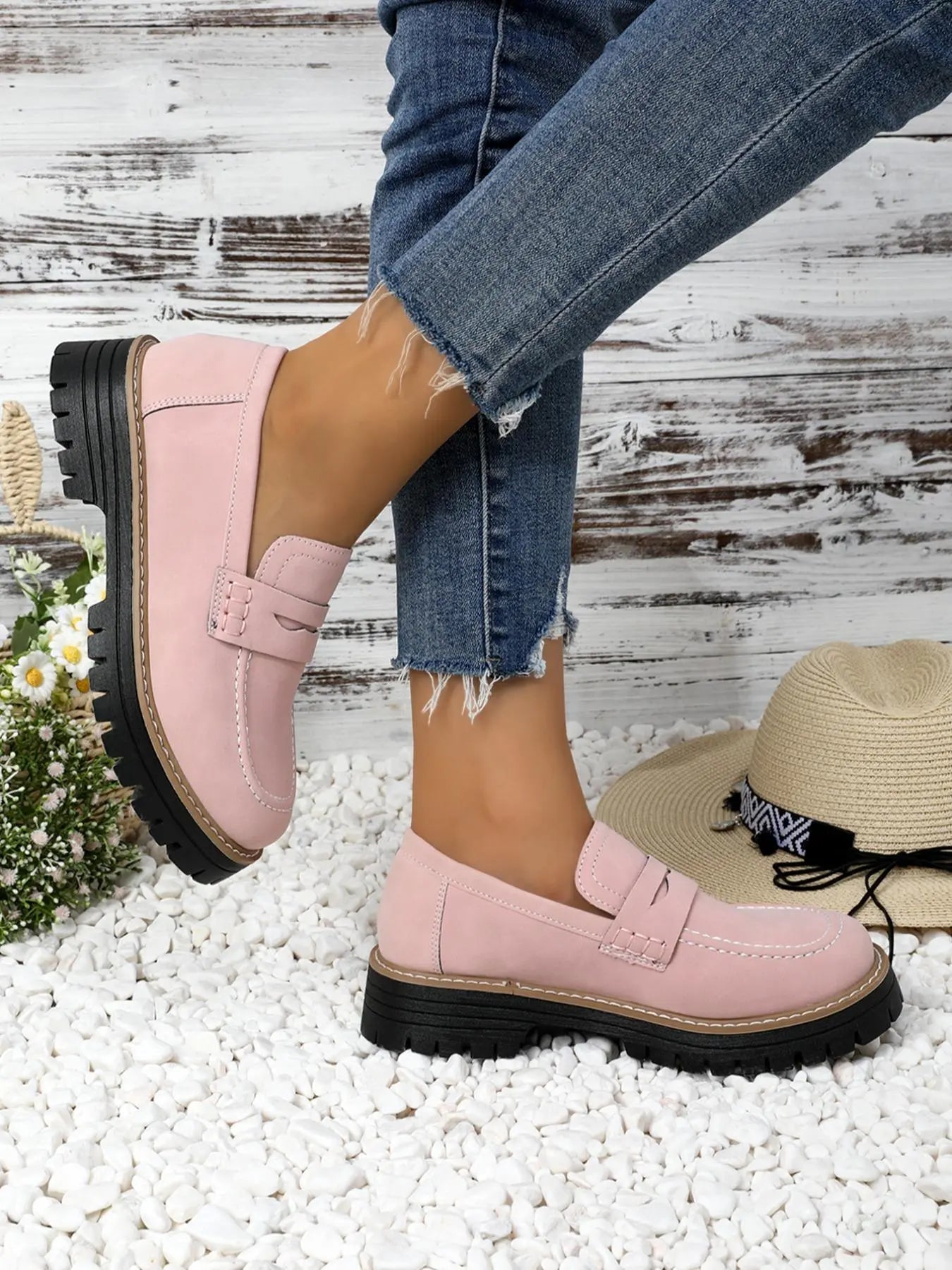 Women's Loafers – Western, Chunky Sole, Slip-On