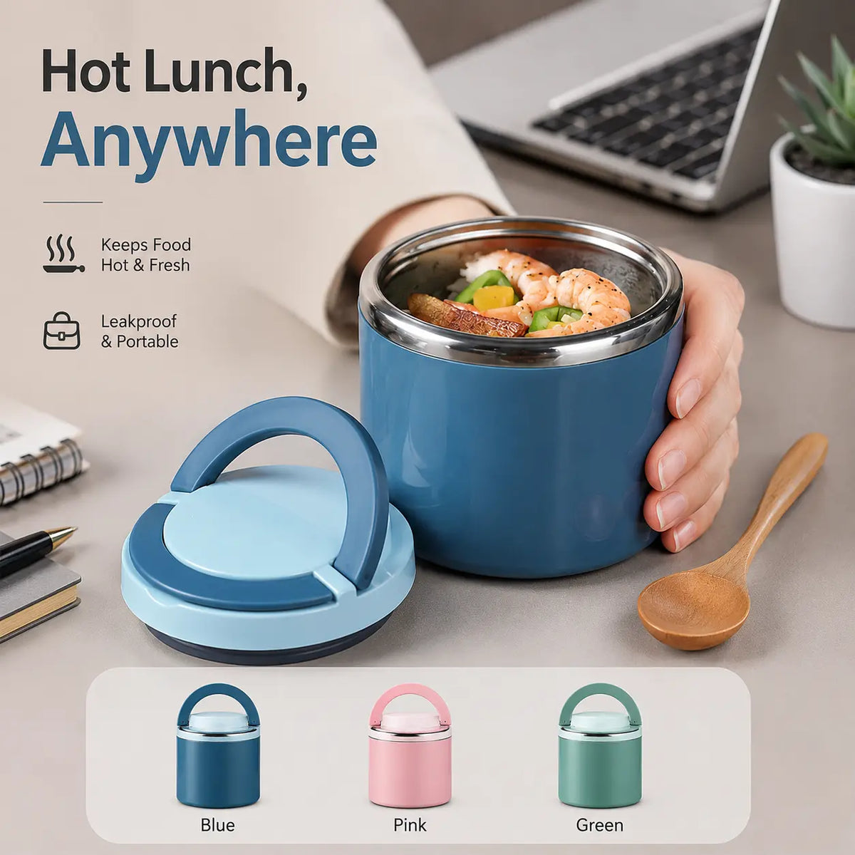 Stainless Steel Bento Style Boxed Lunch Box with Handle