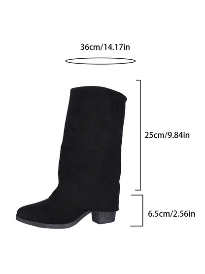 Women's Mid-Calf Boots – Round Toe, Low Heel