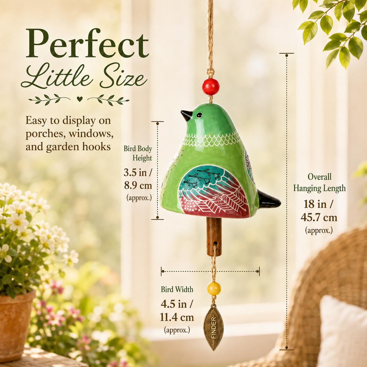 Resin Bird Wind Chime | Colorful Folk Art Garden Hanging Decor