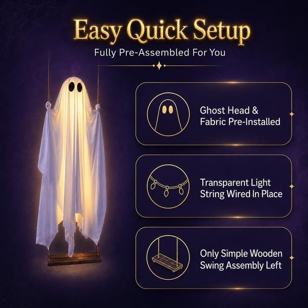 5FT Lighted Hanging Ghost Swing – Outdoor Halloween Decor