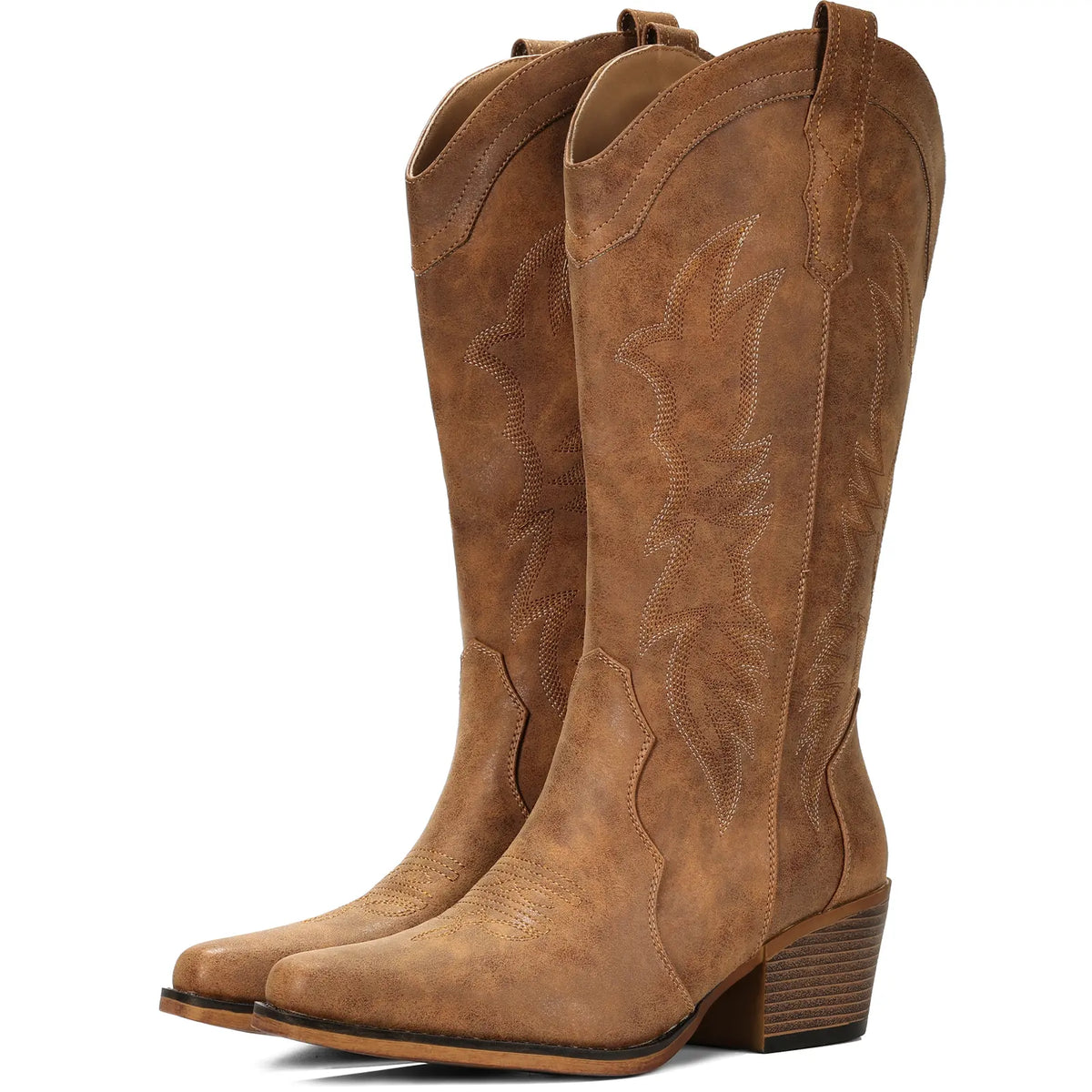 Women's Vintage Embroidered Boots – Western, Pointed Toe, Chunky Sole