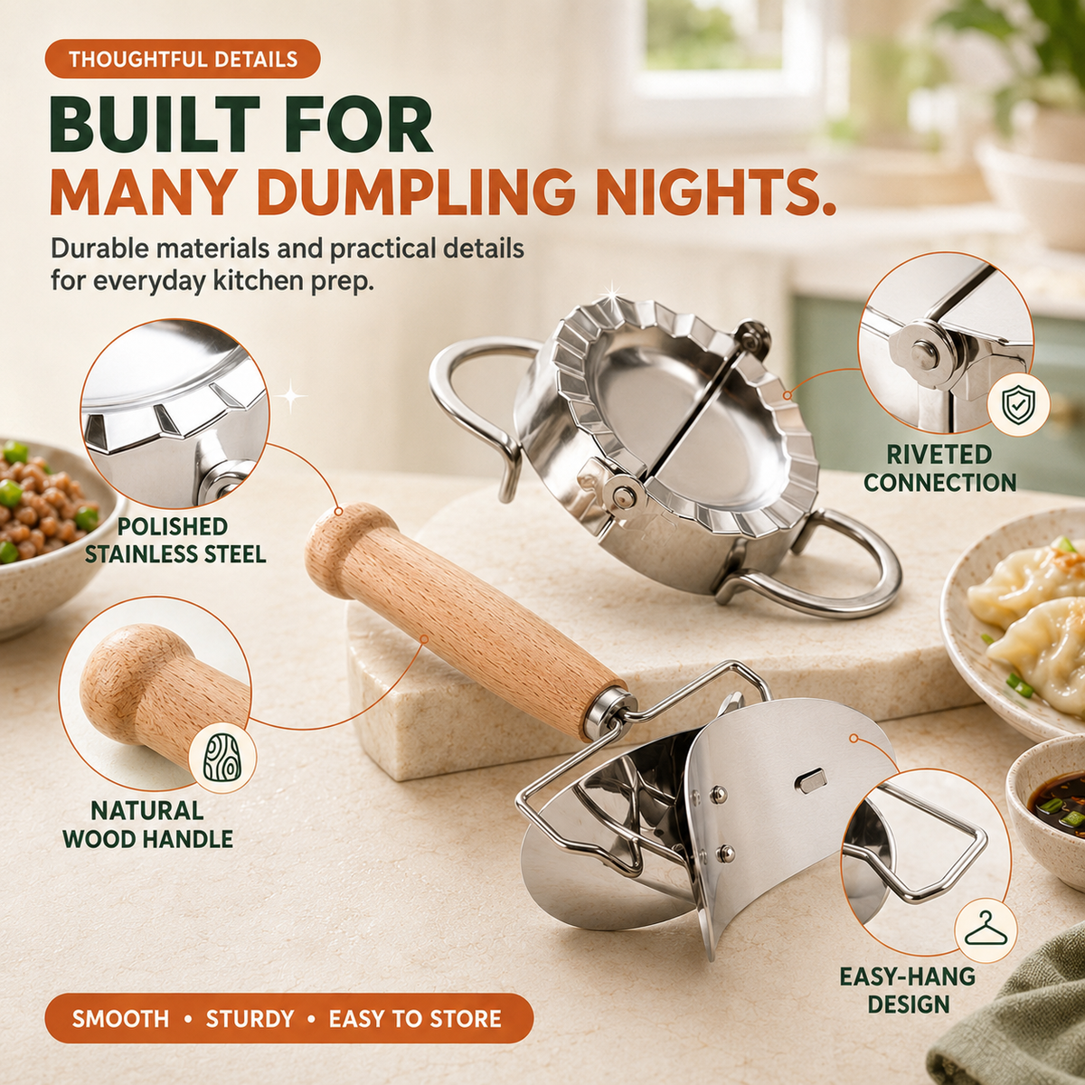 Stainless Steel Dumpling Maker & Dough Cutter Set – Roll, Fill, Press & Seal with Ease
