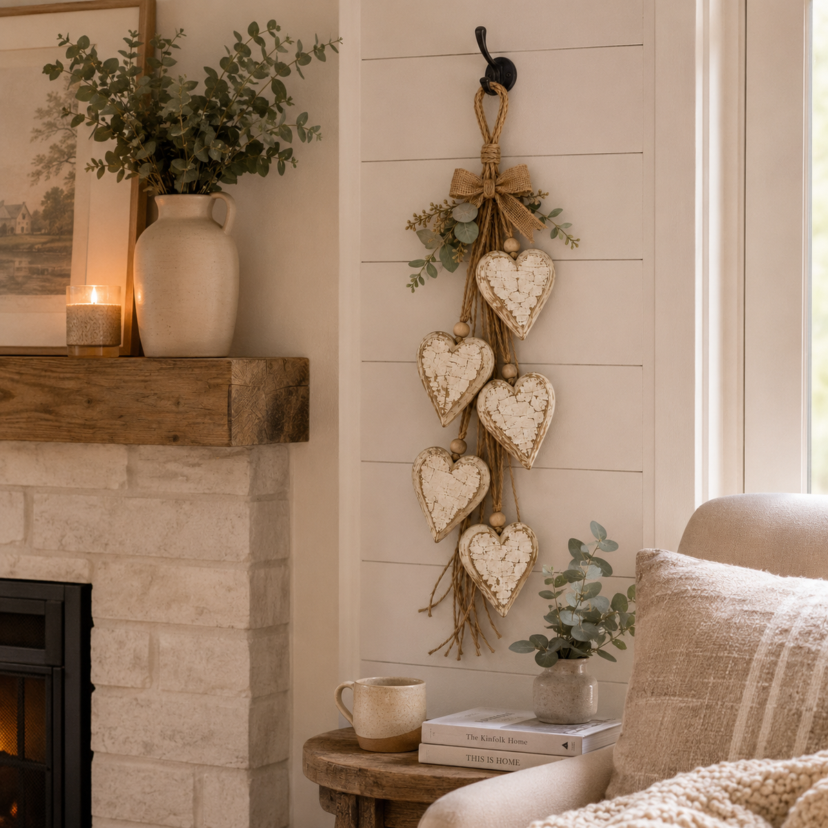 LED Hanging Heart Wall Decor – Warm Glowing Rustic Home Accent