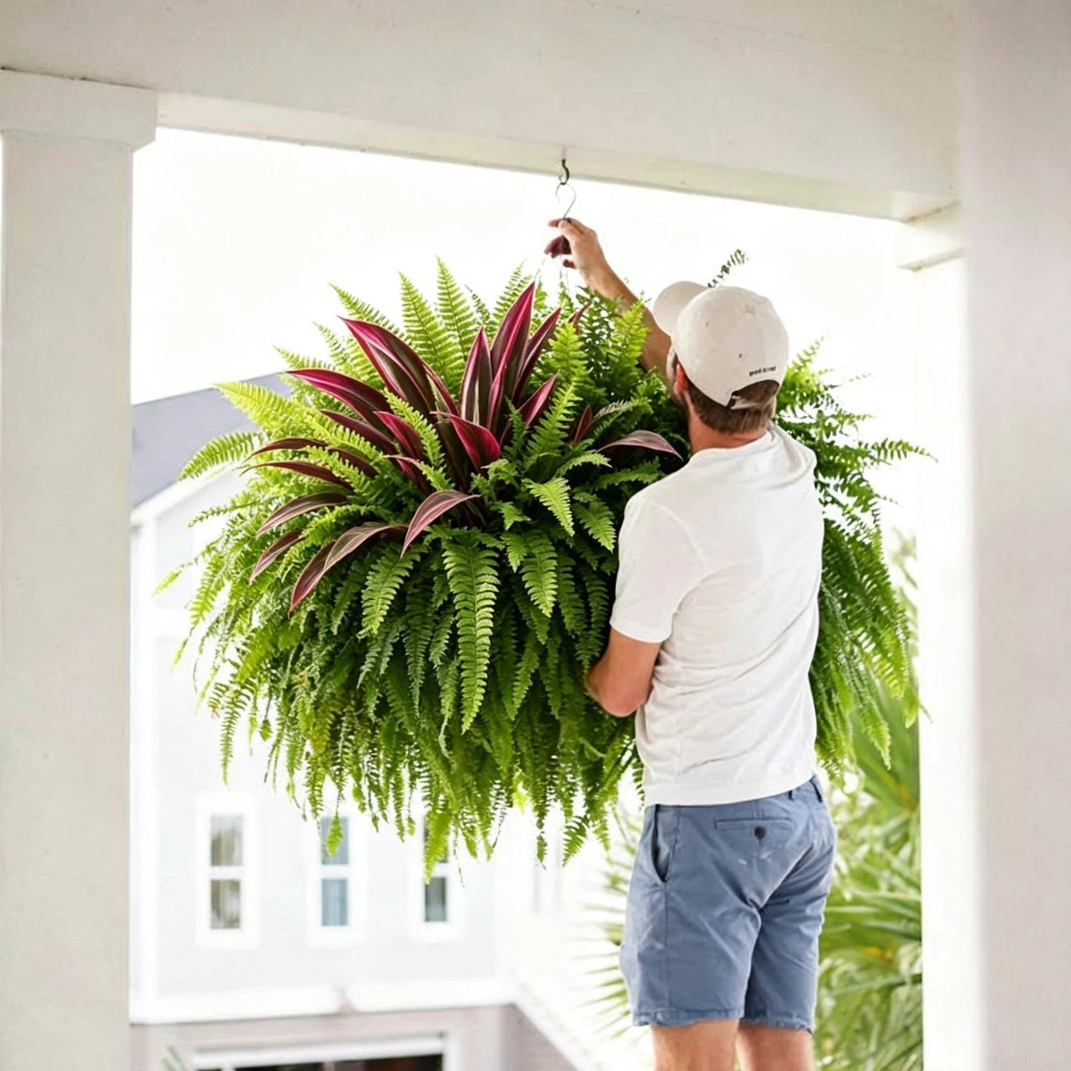 Summer Special UV-Resistant Artificial Fern & Red Dracaena Decorative Plants – Full, Lush & Fade-Resistant!