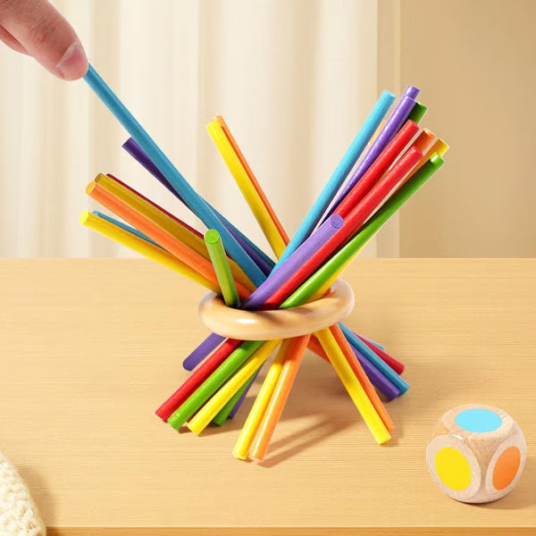 Wooden Stick Game, Colorful Educational Toy for Cognitive Development & Focus Training, Includes Mixed Colors Sticks and one-level Puzzle