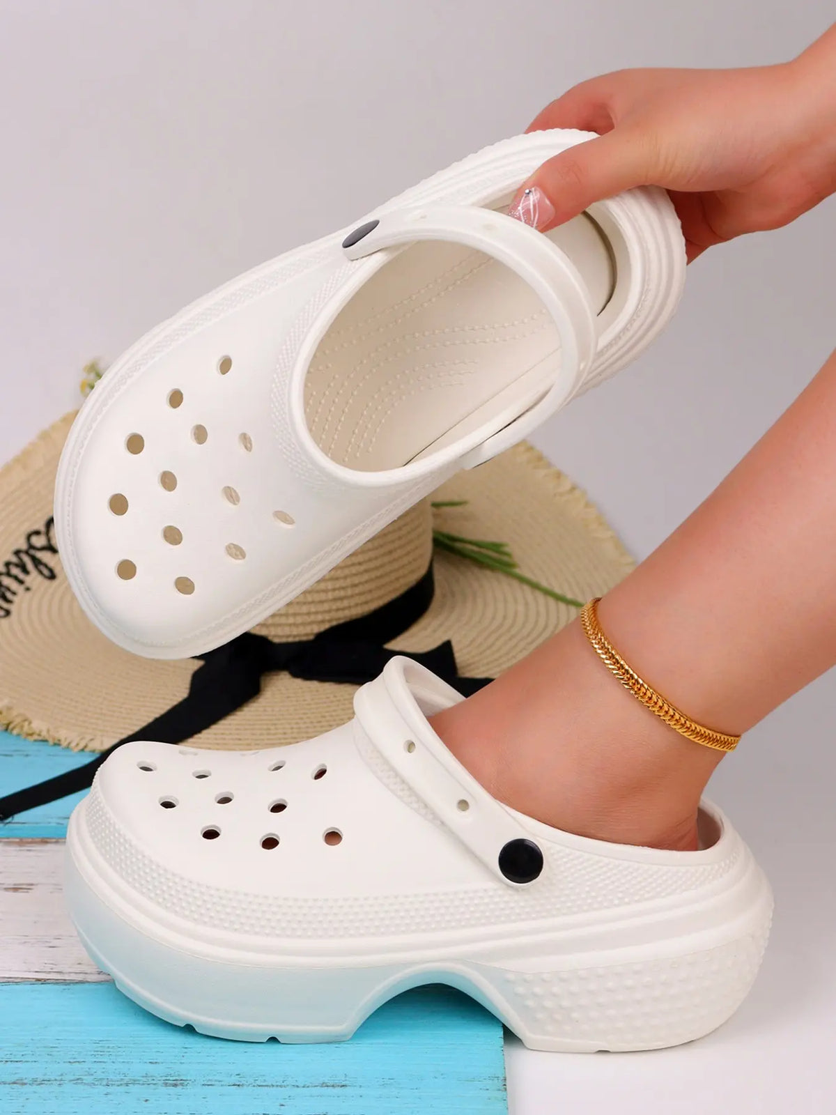 Women's Sandals – Cut-Out, Chunky Sole, Slip-On