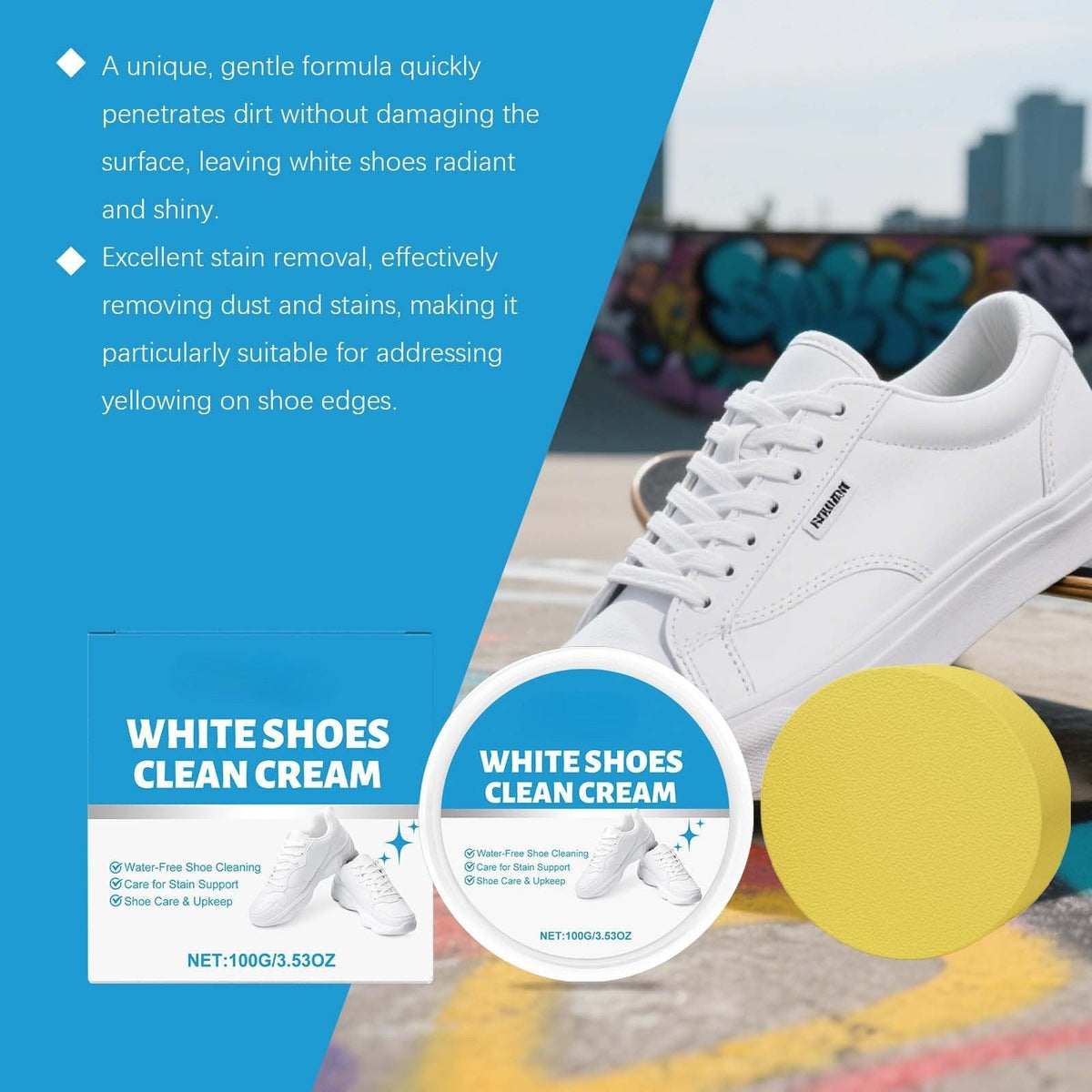 White Shoe Cleaner Cream | Multipurpose No-Wash Solid Comes with Sponge