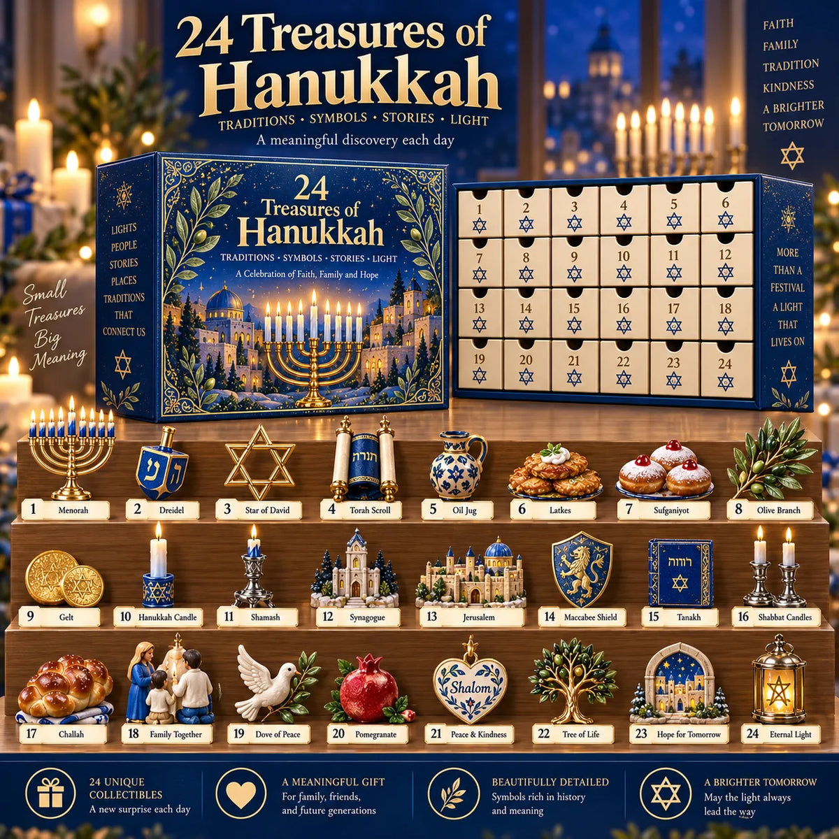 24 Treasures of Hanukkah | 24 Unique Symbols, Keepsakes & Daily Surprises Inspired by Light, Faith & Tradition