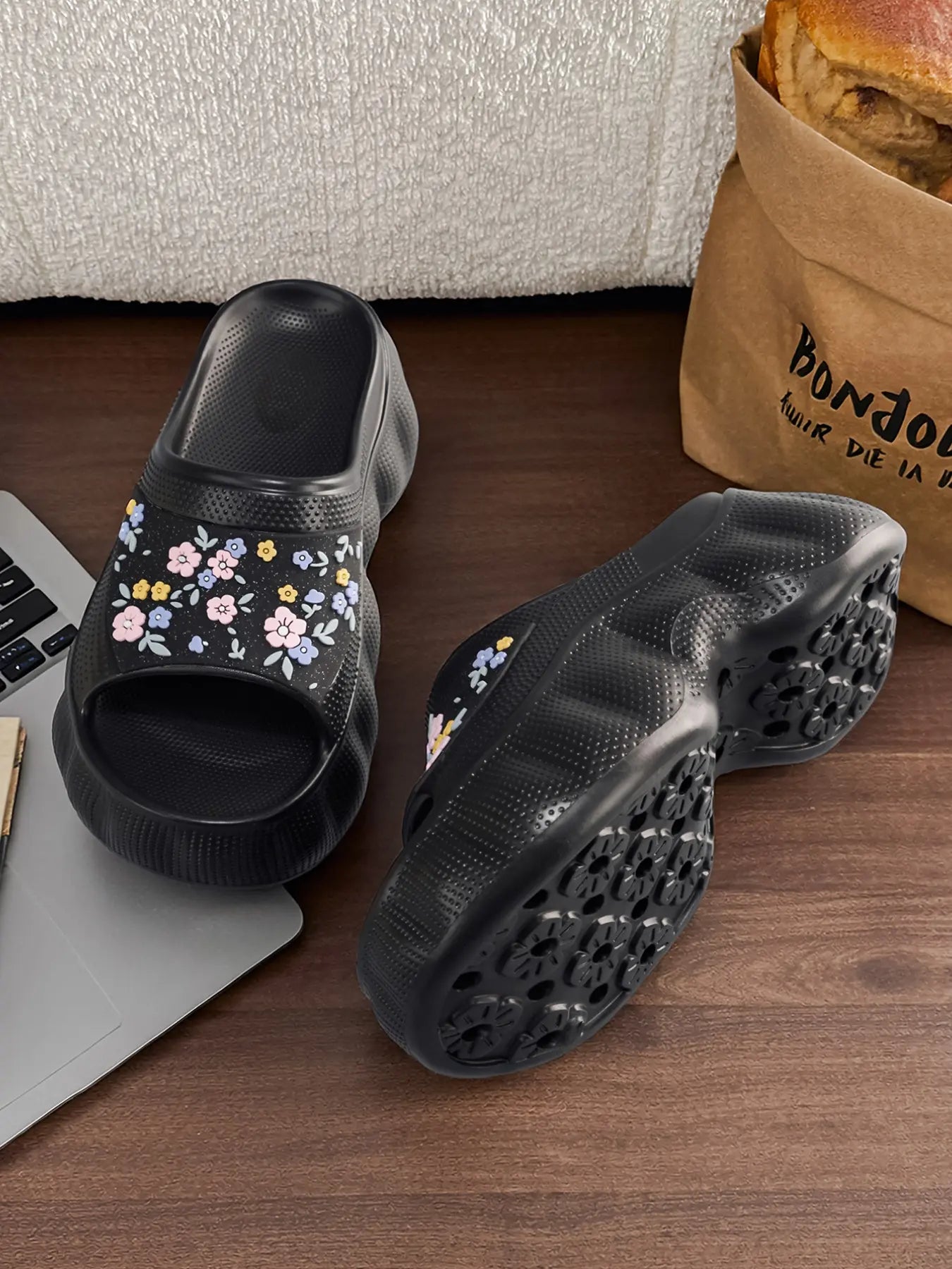 Women's Leaf Design EVA Sandals – Chunky Sole, Breathable