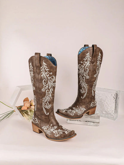 Women's Vintage Embroidered Boots – Western, Pointed Toe