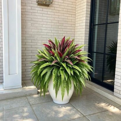 Summer Special UV-Resistant Artificial Fern & Red Dracaena Decorative Plants – Full, Lush & Fade-Resistant!