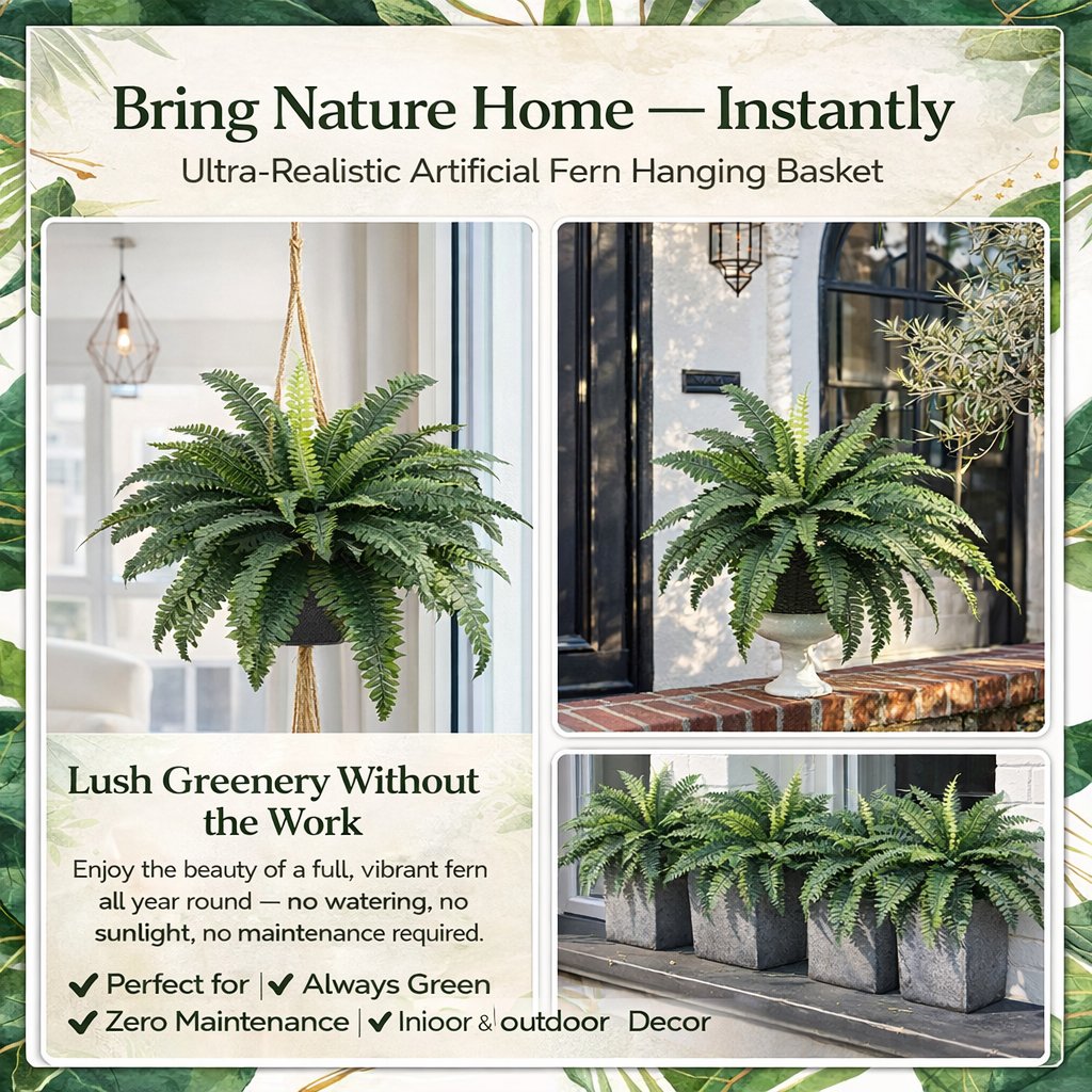 Artificial Hanging Fern Plant – Effortless Greenery for Home & Garden