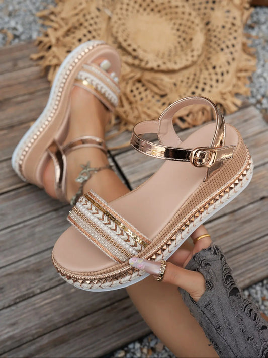 Women's Wedge Sandals – Open Toe, Ankle Strap, Breathable