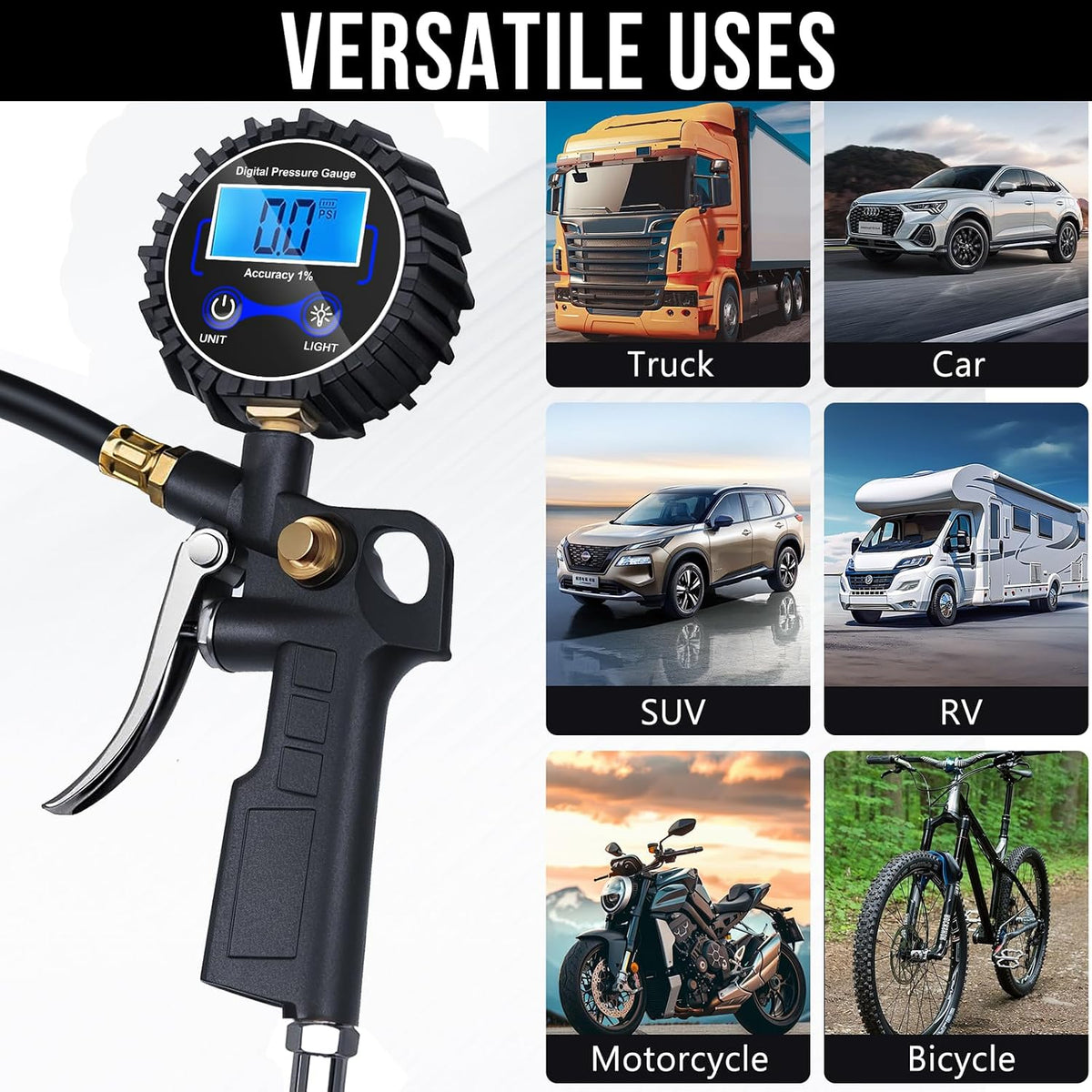 LAST DAY 49% OFF - High Precision Digital Tire Inflator Pressure Gauge | 3-in-1 Inflate Deflate Check Tire Tool