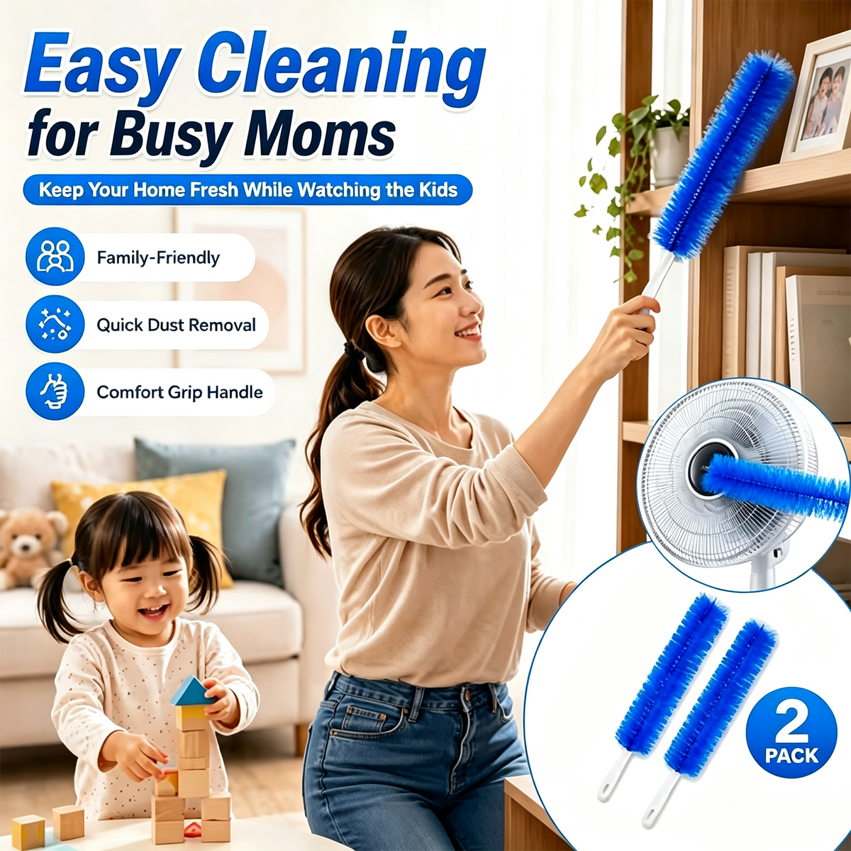 2 Counts Bendable Microfiber Head,Reusable Dust Remover