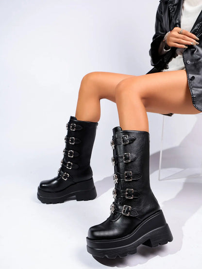 Women's Gothic Mid-Calf Boots – Platform, Chunky Sole
