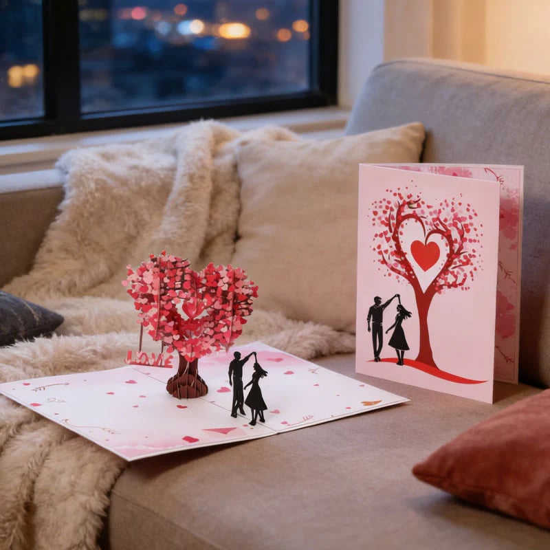 3D Pop-Up Anniversary Card - Romantic Love Tree & Hearts Design
