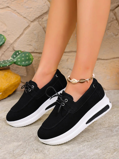 Women's Suede Loafers – Chunky Sole, Slip-On, Wide Fit
