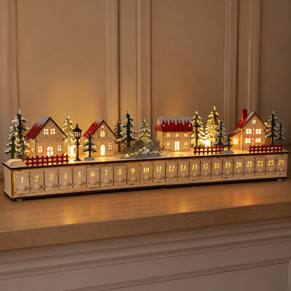 Christmas Magic Lighted Wooden Christmas Advent Calendar 24 Drawers for Festive Holiday Countdown