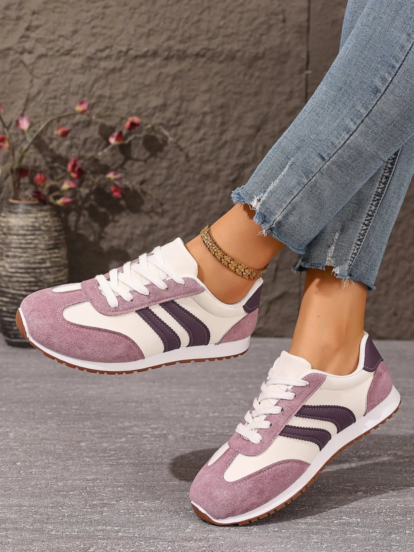 Women's Sport Striped Trainers – Chunky Sole, Non-Slip