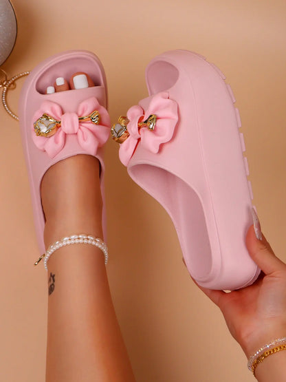 Women's Floral EVA Slides – Open Toe, Chunky Sole, Bow