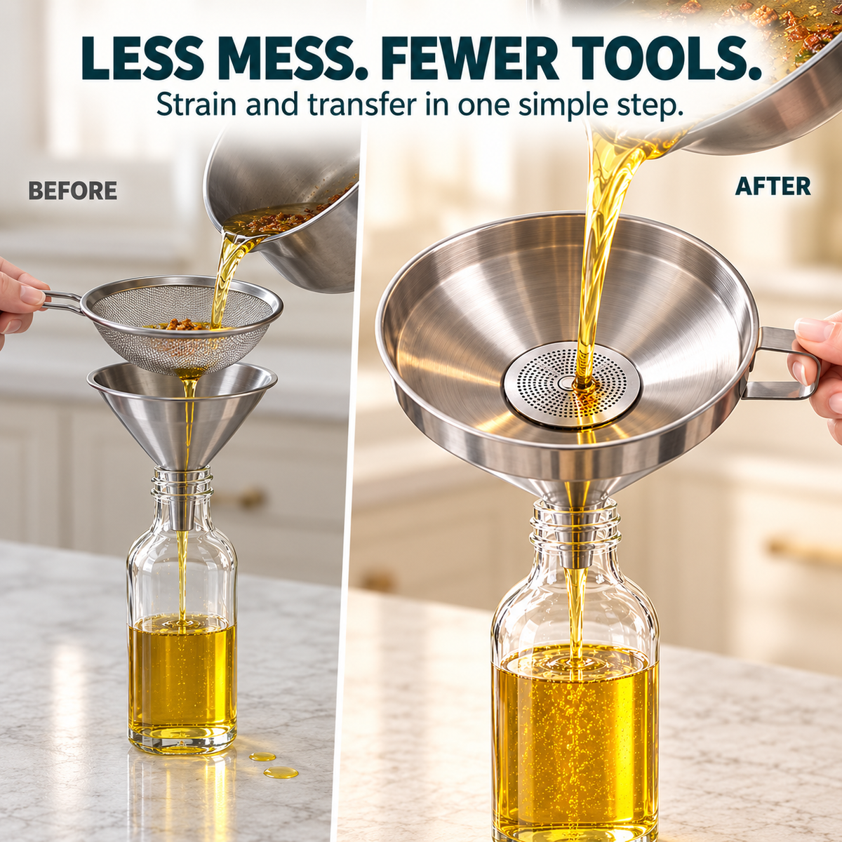 Pour, Strain & Transfer Without the Mess – Stainless Steel Kitchen Funnel