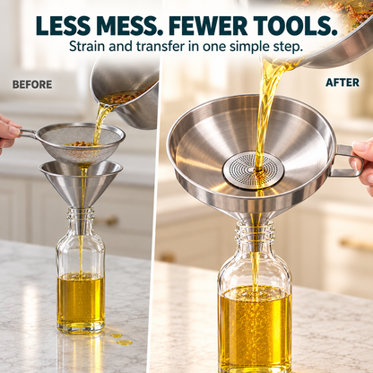 Pour, Strain & Transfer Without the Mess – Stainless Steel Kitchen Funnel