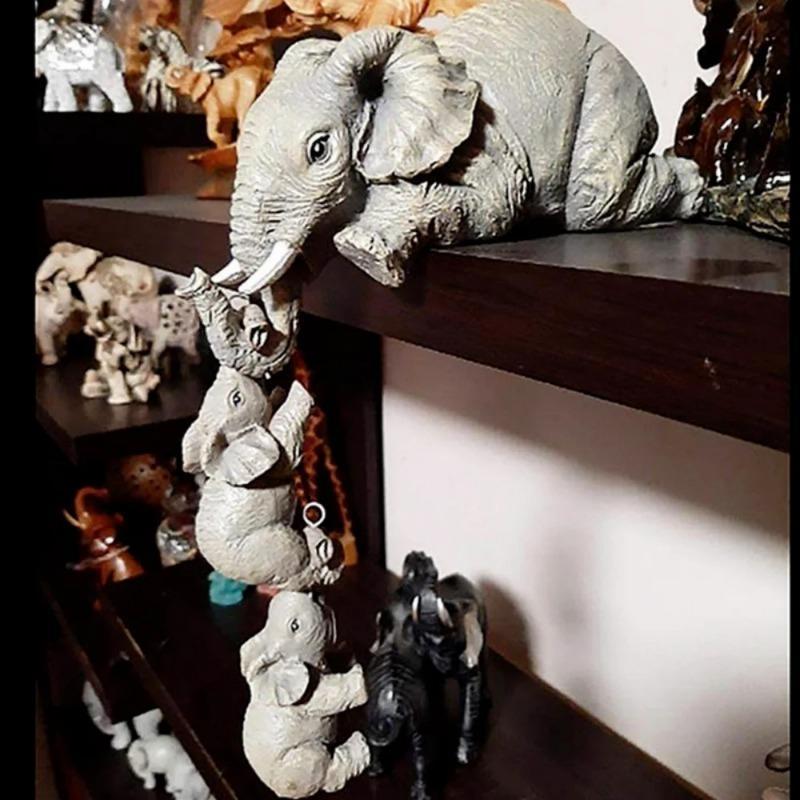 Cute Elephant Hug Baby Resin Figurine Set