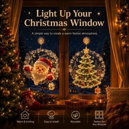 Last Day 50% OFFLighted Christmas Window Decoration with Suction Cup | Warm LED Window Light with Double-Layer Design & Multiple Festive Styles Flat Version