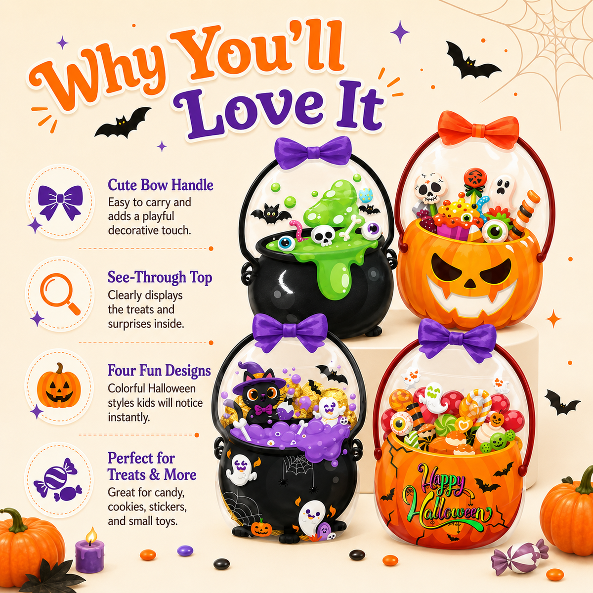 Get Ready for Halloween! Cute & Spooky Resealable Candy Treat Bags