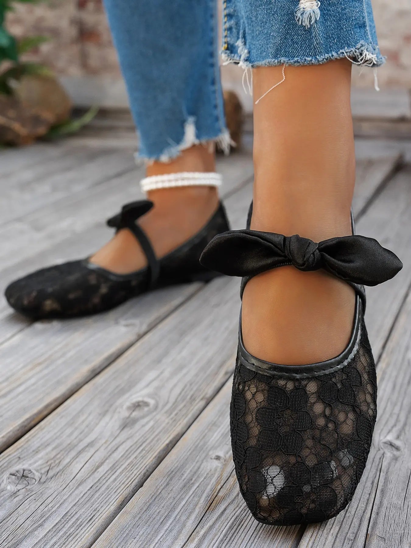 Women's Boho Mesh Flats – Square Toe