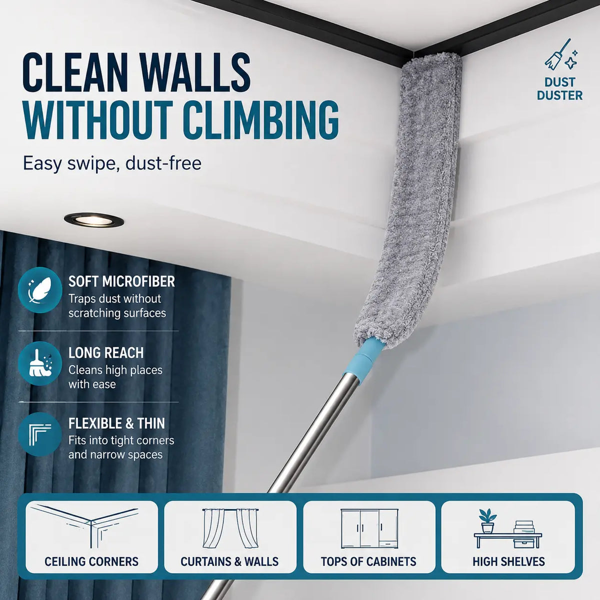 Replacement Gap Duster for Home Corner Place, Durable Flexible Arbitrary Bending Microfiber Dust Brush