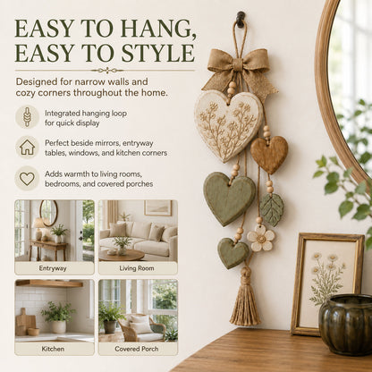Rustic Heart & Wildflower Wall Hanging – Solid Wood Farmhouse Décor