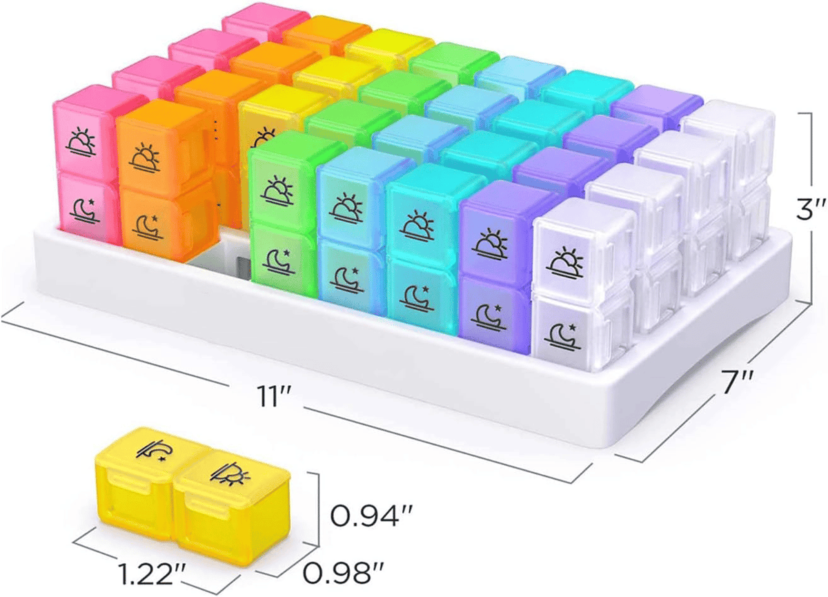 Monthly AM/PM Pill Organizer – Twice-a-Day Medicine & Vitamin Storage with Stickers