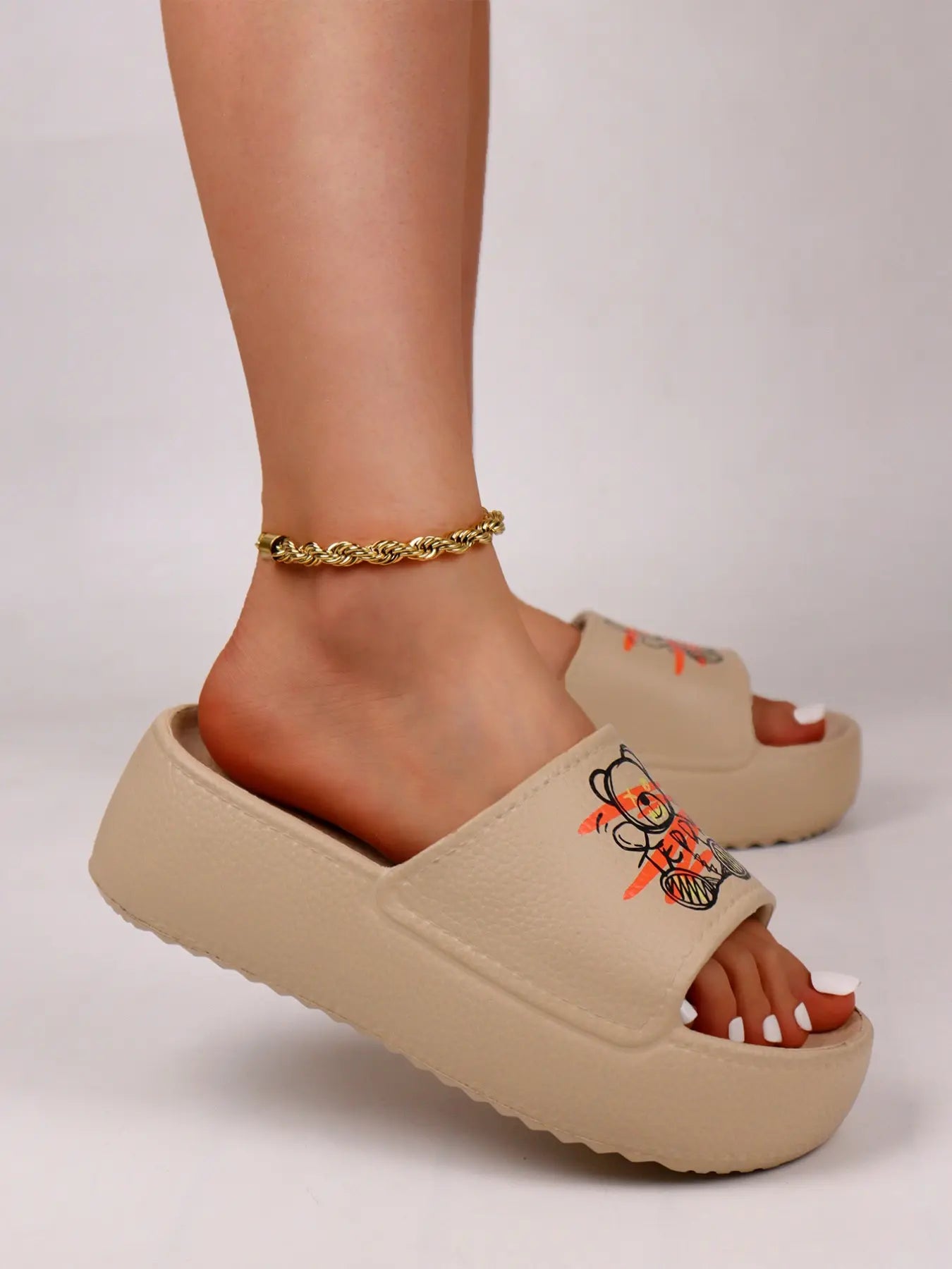Women's Cartoon Print Sandals – Open Toe, Chunky Sole, Lightweight