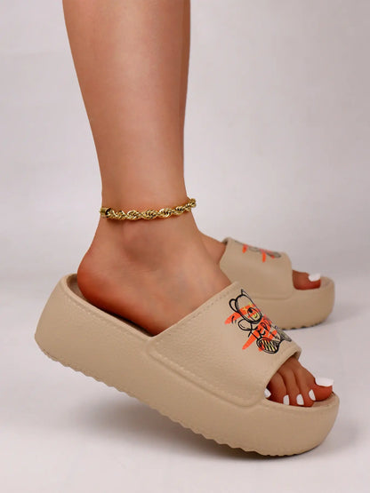 Women's Cartoon Print Sandals – Open Toe, Chunky Sole, Lightweight