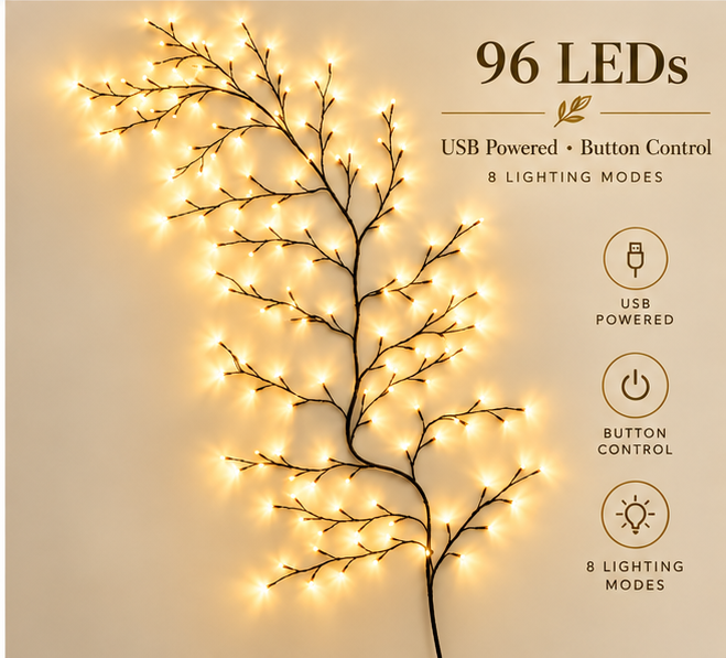 Flexible LED Branch Lights | Remote-Controlled Holiday Wall Decor