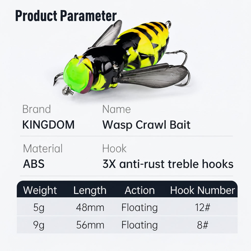 Bionic Wasp Crawl Bait - Topwater Micro Fishing Lure with Acoustic Noise Steel Balls for Bass & Pike Professional Anglers