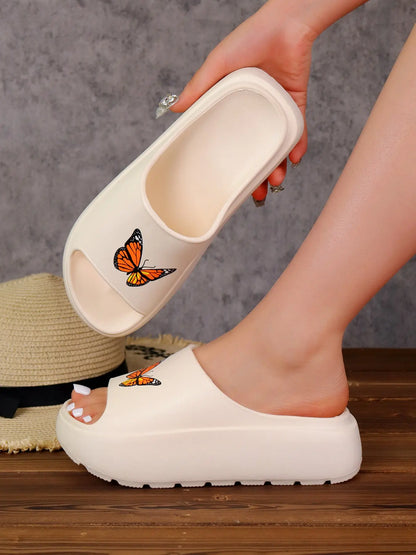 Women's Butterfly Print Cartoon Print Flip Flops – Chunky Sole, Lightweight