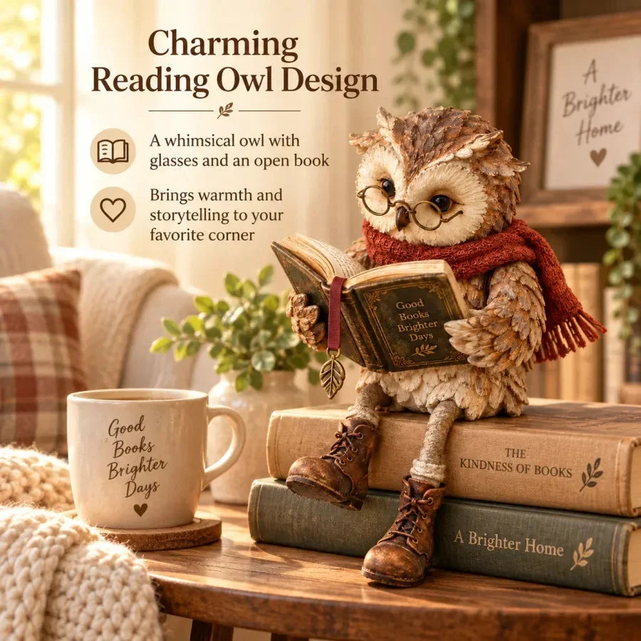 Reading Owl Figurine – Whimsical Book Lover Decor