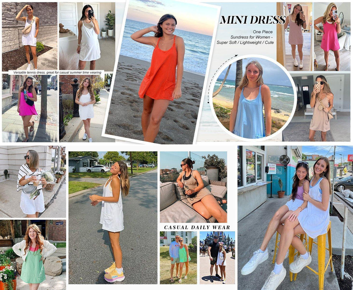 Women's Sleeveless Sports Dress - Athletic V-Neck Spaghetti Strap Mini Sundress