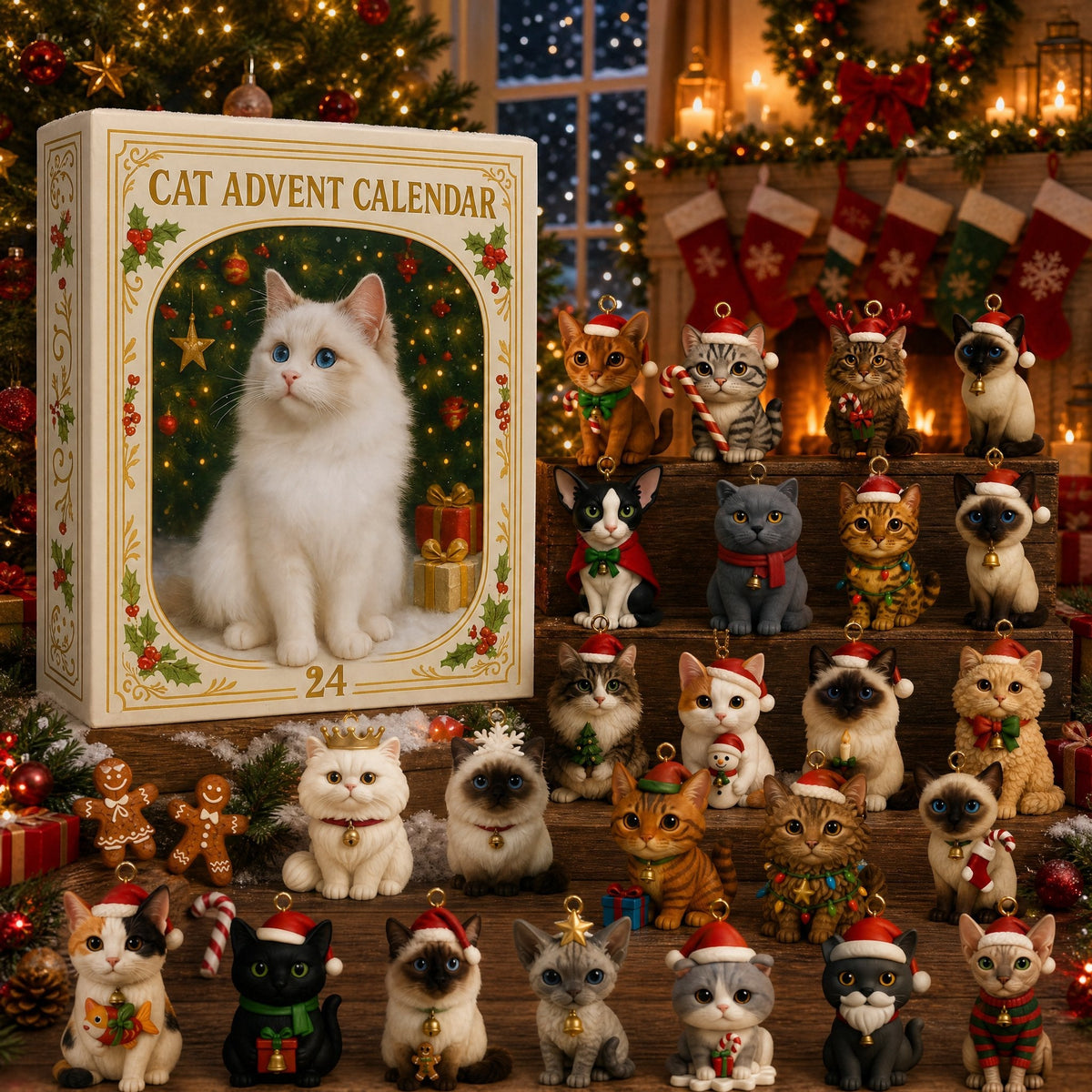 2026 Cat Advent Calendar with 24 Collectible Christmas Figures