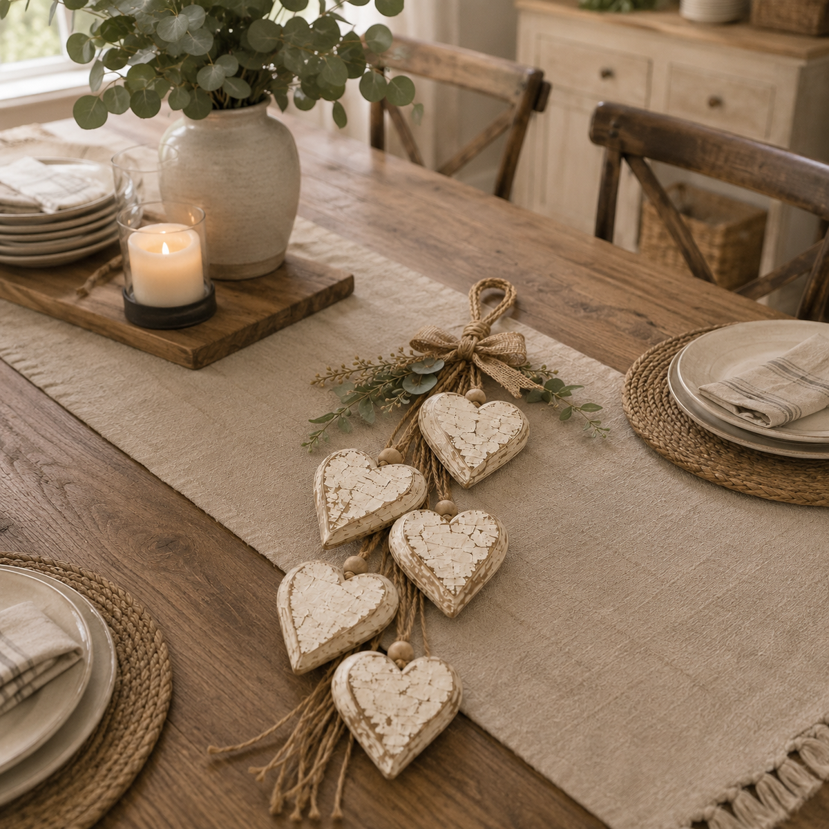 LED Hanging Heart Wall Decor – Warm Glowing Rustic Home Accent