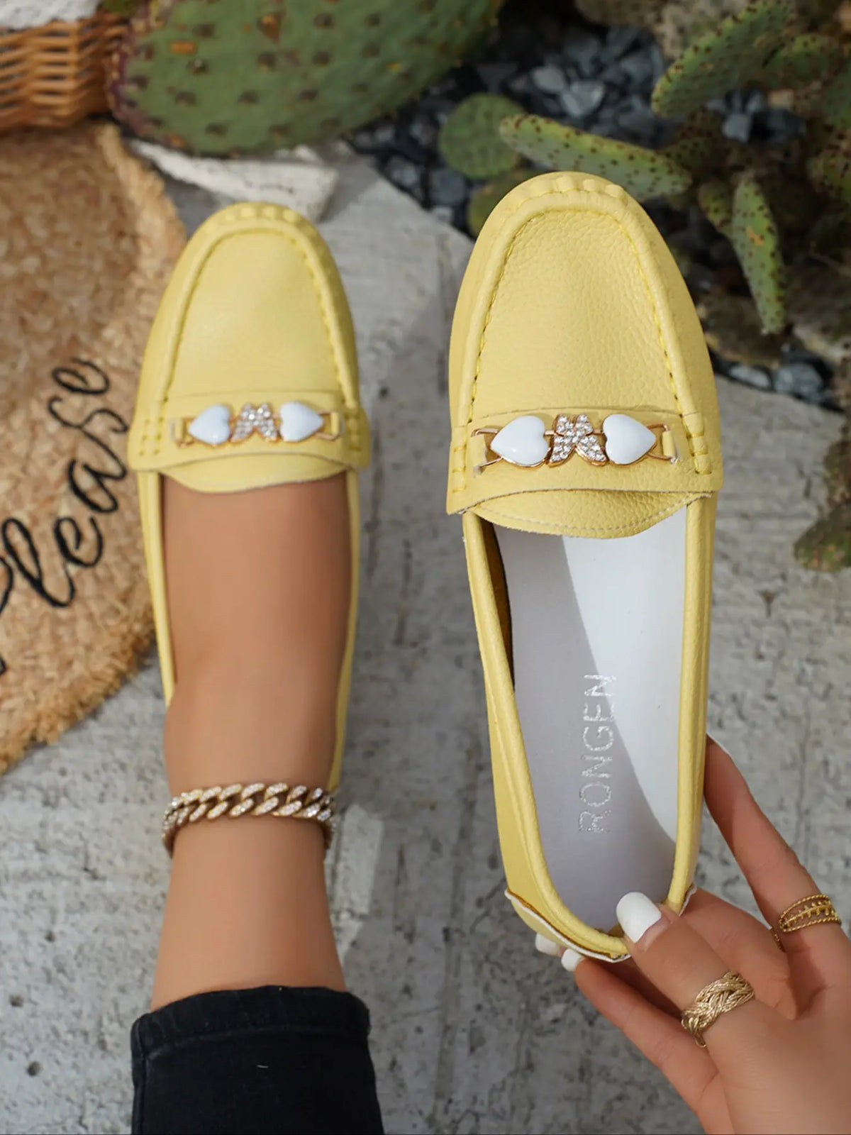 Women's Rubber Flats – Round Toe, Low Heel, Slip-On