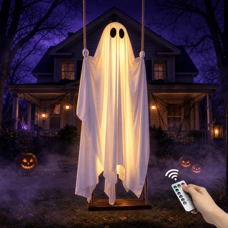 5FT Lighted Hanging Ghost Swing – Outdoor Halloween Decor