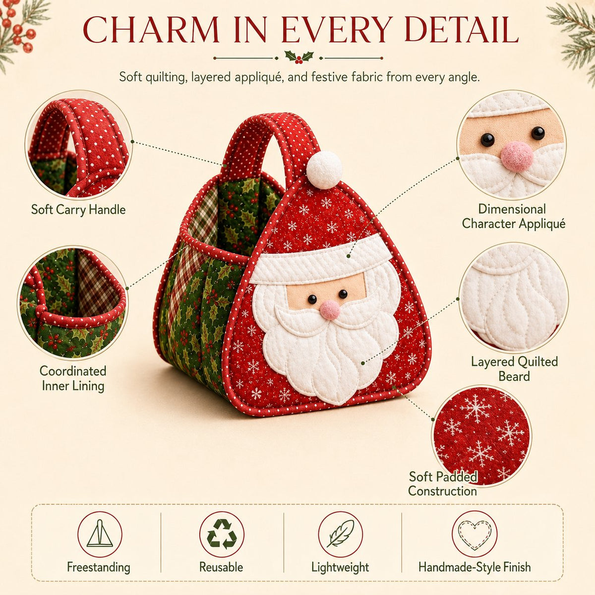 Christmas Quilted Carry Basket – DIY Sewing Kit & Finished Basket